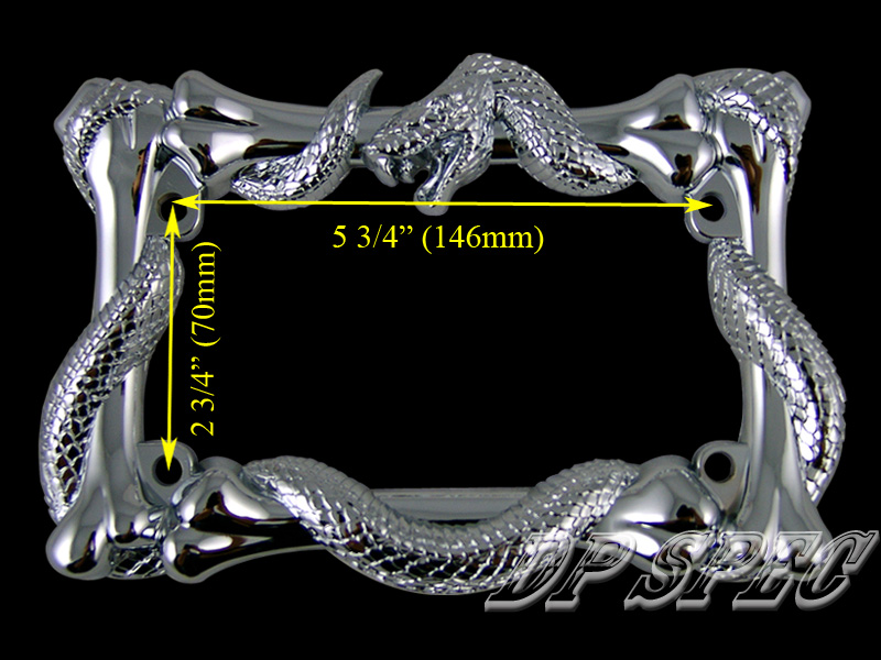 3D SNAKE VIPER BONES CHROME METAL MOTORCYCLE LICENSE PLATE FRAME FOR