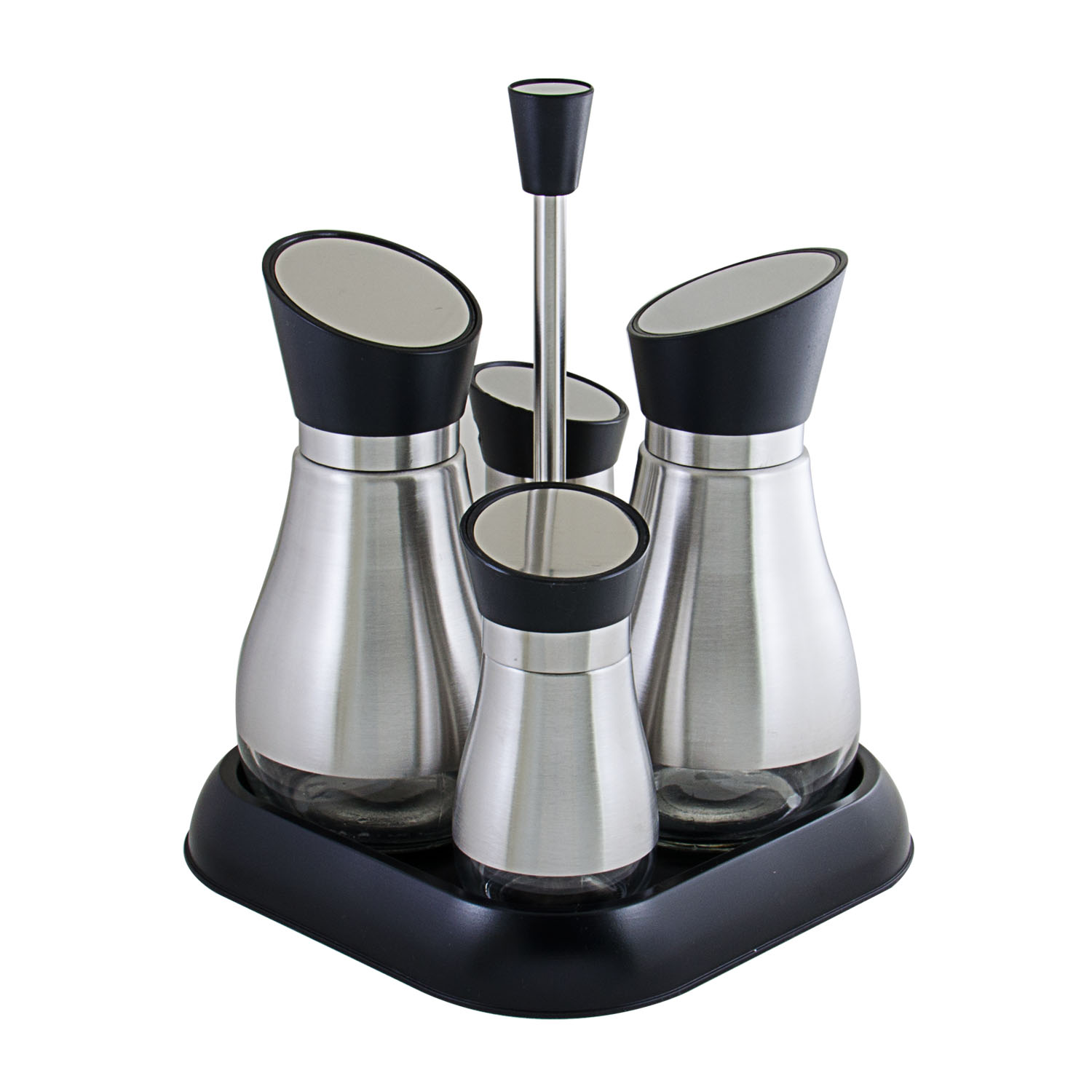 4PC Set Stainless Steel Oil Vinegar Dispensers Salt Pepper Shakers
