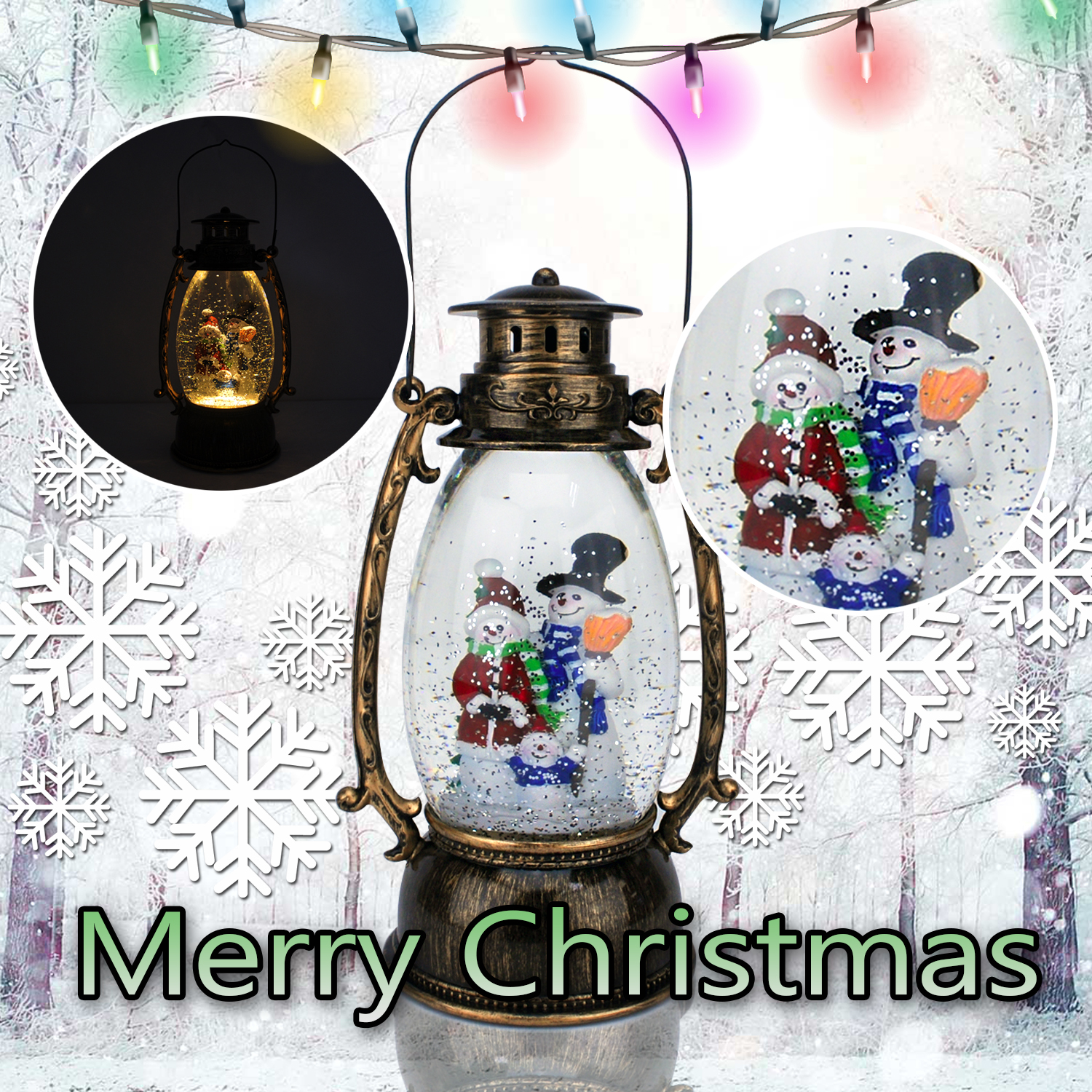 Musical Christmas Snow Globe LED Lighted Lantern Battery Operated
