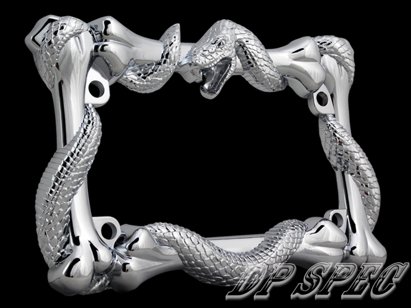 3D SNAKE VIPER BONES CHROME MOTORCYCLE LICENSE PLATE FRAME FOR HARLEY
